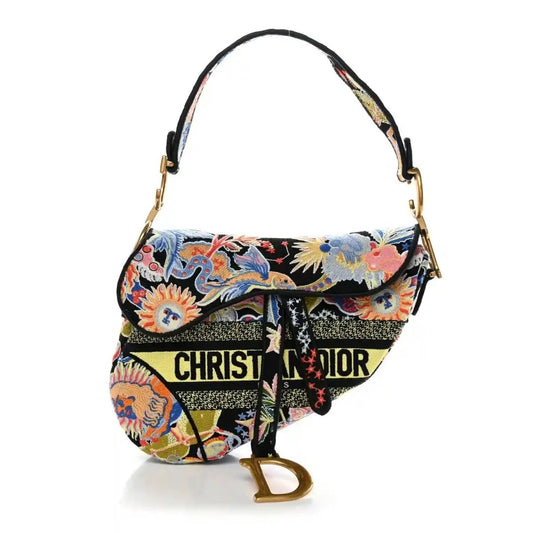 Christian Dior Black Canvas Embroidered Zodiac Fantastico Saddle Bag - NEESTRA