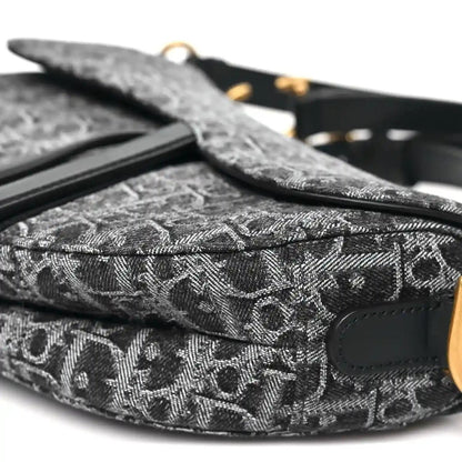 Christian Dior Denim Oblique Jacquard Saddle Bag in Black - NEESTRA