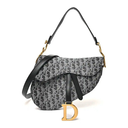 Christian Dior Denim Oblique Jacquard Saddle Bag in Black - NEESTRA