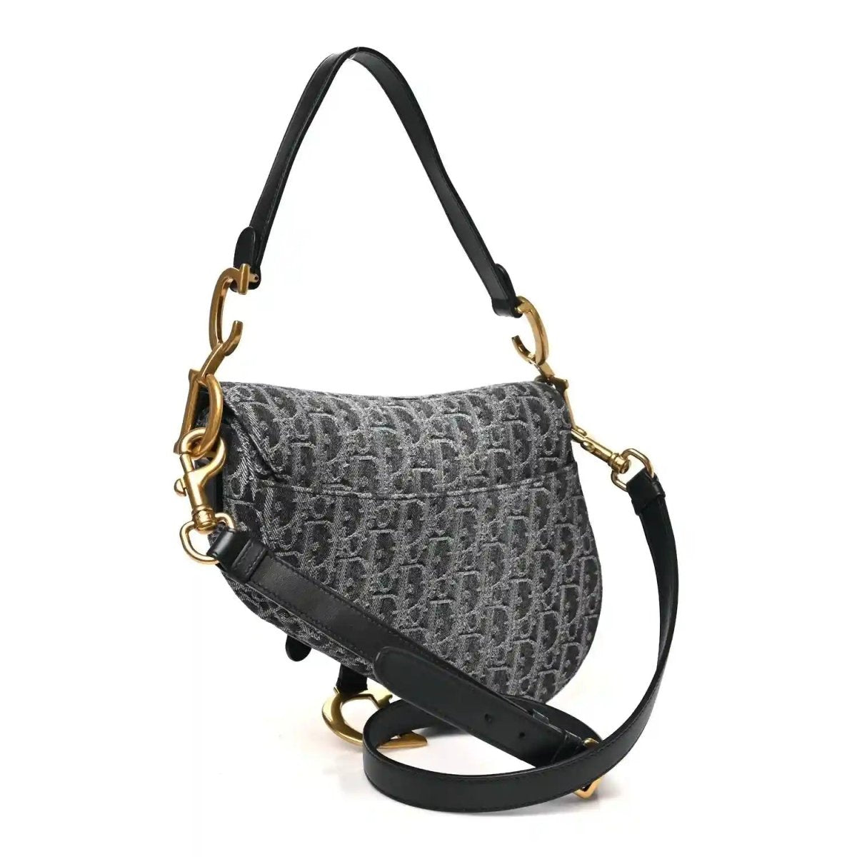 Christian Dior Denim Oblique Jacquard Saddle Bag in Black - NEESTRA