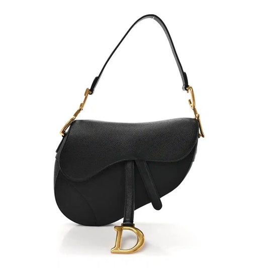 Christian Dior Grained Calfskin Leather Saddle Bag In Black - NEESTRA