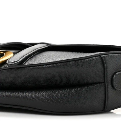 Christian Dior Grained Calfskin Leather Saddle Bag In Black - NEESTRA