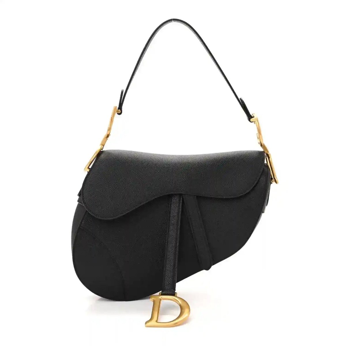 Christian Dior Grained Calfskin Leather Saddle Bag in Black - NEESTRA