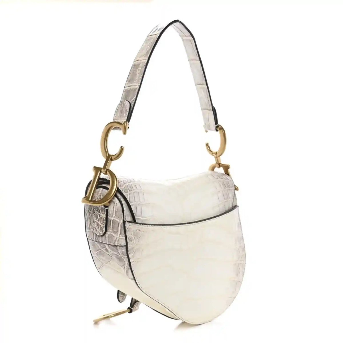 Christian Dior Niloticus Crocodile Himalaya Saddle Bag Latte White - NEESTRA