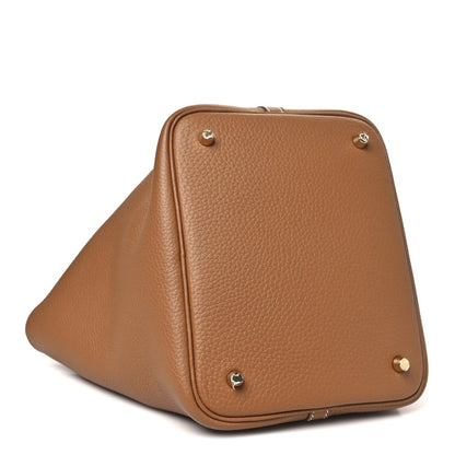 Clemence Calfskin Leather Picotin Lock 22 MM Tote Gold - NEESTRA