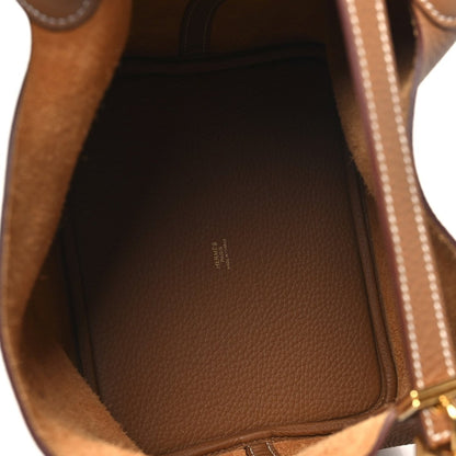 Clemence Calfskin Leather Picotin Lock 22 MM Tote Gold - NEESTRA