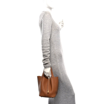 Clemence Calfskin Leather Picotin Lock 22 MM Tote Gold - NEESTRA