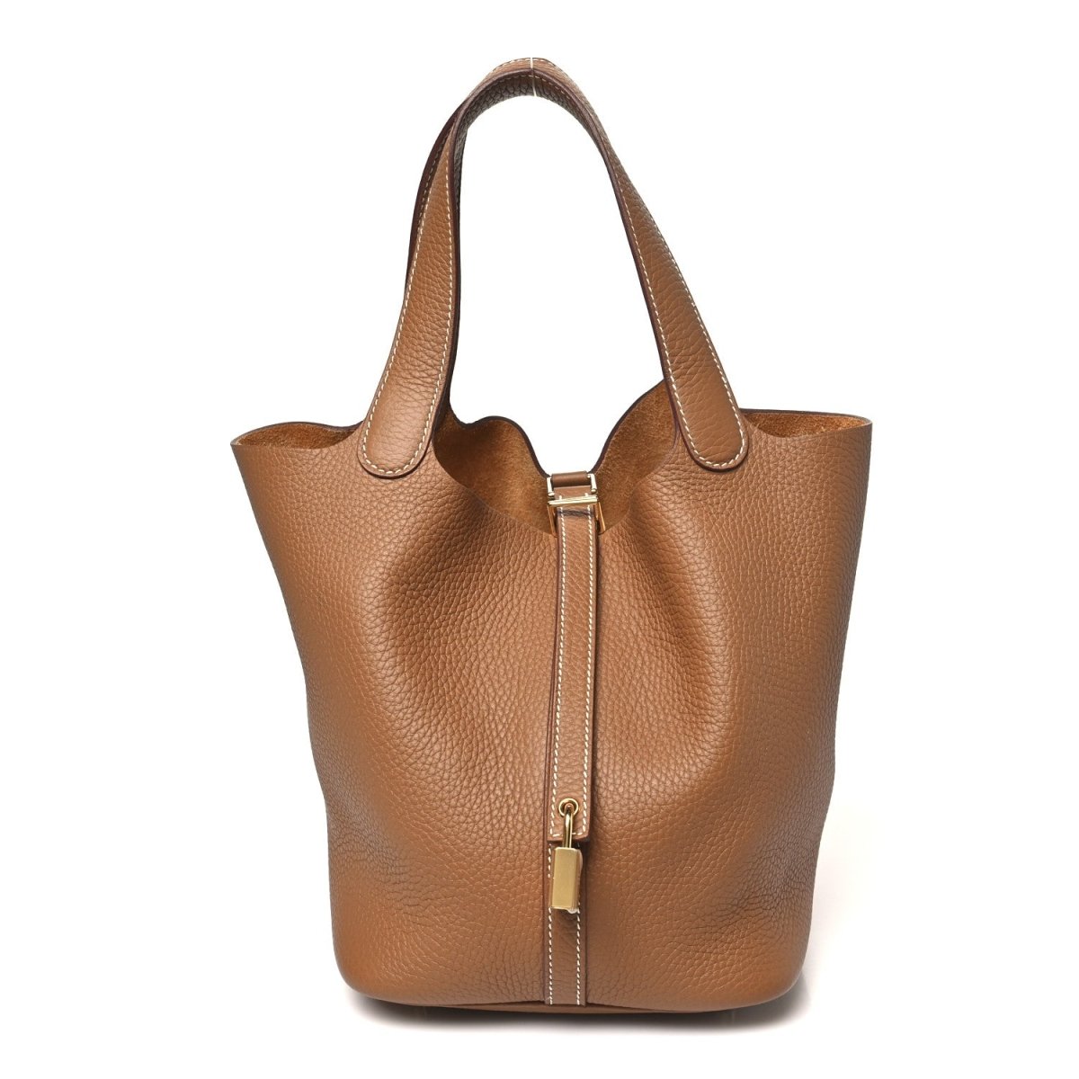 Clemence Calfskin Leather Picotin Lock 22 MM Tote Gold - NEESTRA