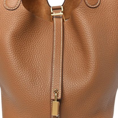 Clemence Calfskin Leather Picotin Lock 22 MM Tote Gold - NEESTRA