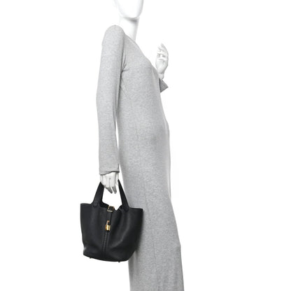 Clemence Picotin Lock 22 MM Tote Handbag Black - NEESTRA