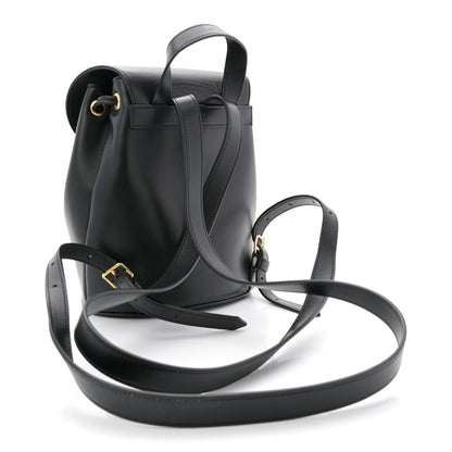 Celine Triomphe calfskin Bonnie backpack in black with adjustable shoulder straps.