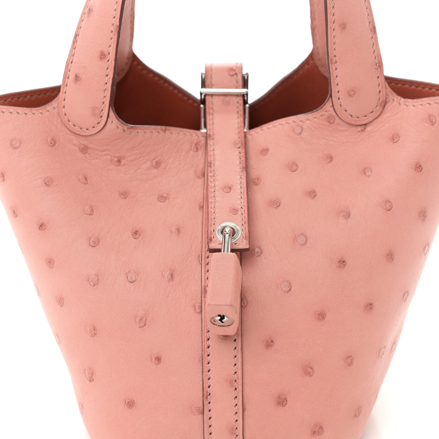 Ostrich Leather Micro Picotin Lock Bucket Bag Terre Cuite