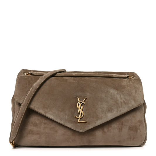 Saint Laurent Calypso Suede Large Shoulder Bag Taupe
