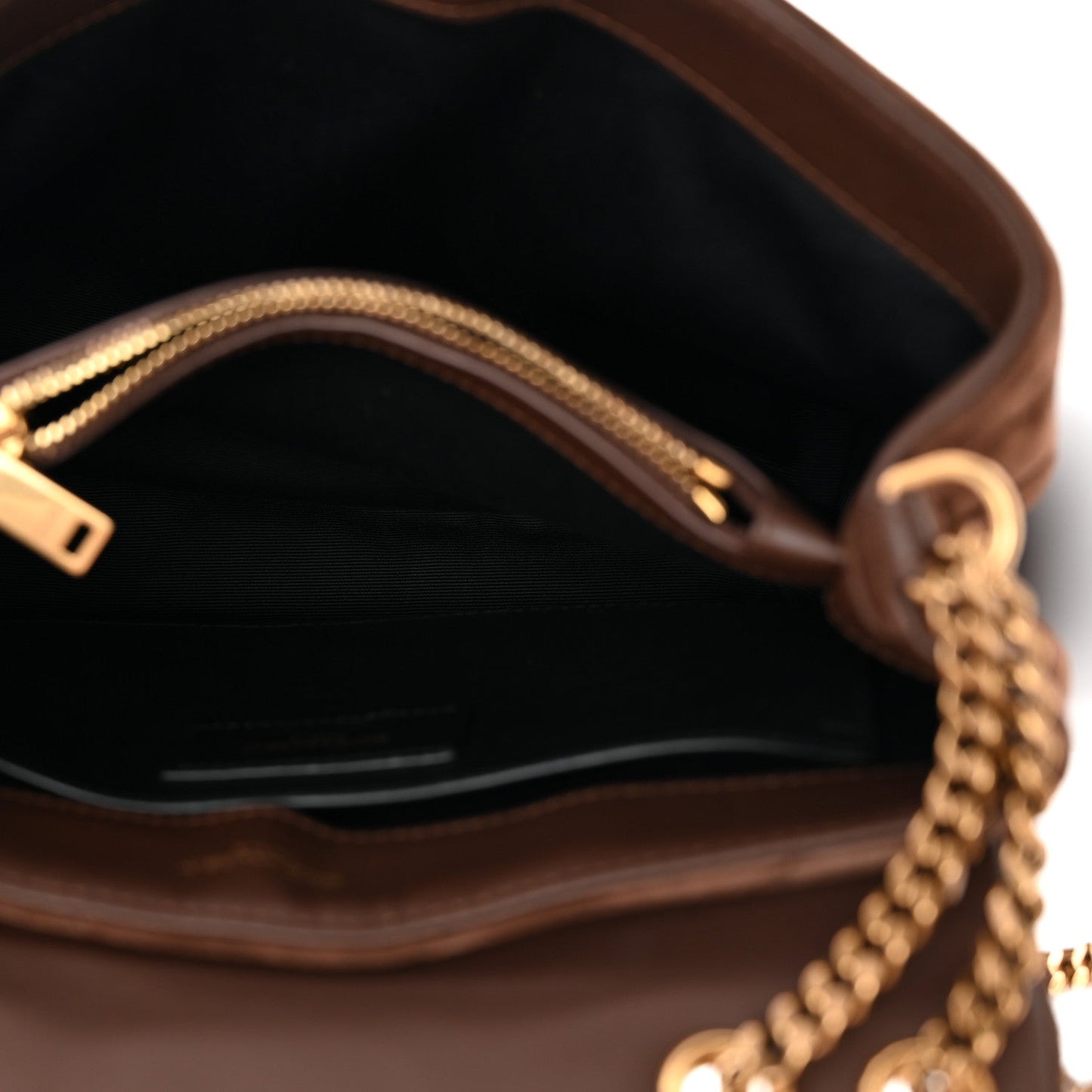 Saint Laurent Suede Calfskin Y Quilted Monogram Small Loulou Chain Satchel Bark Brown