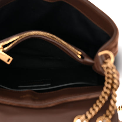 Saint Laurent Suede Calfskin Y Quilted Monogram Small Loulou Chain Satchel Bark Brown