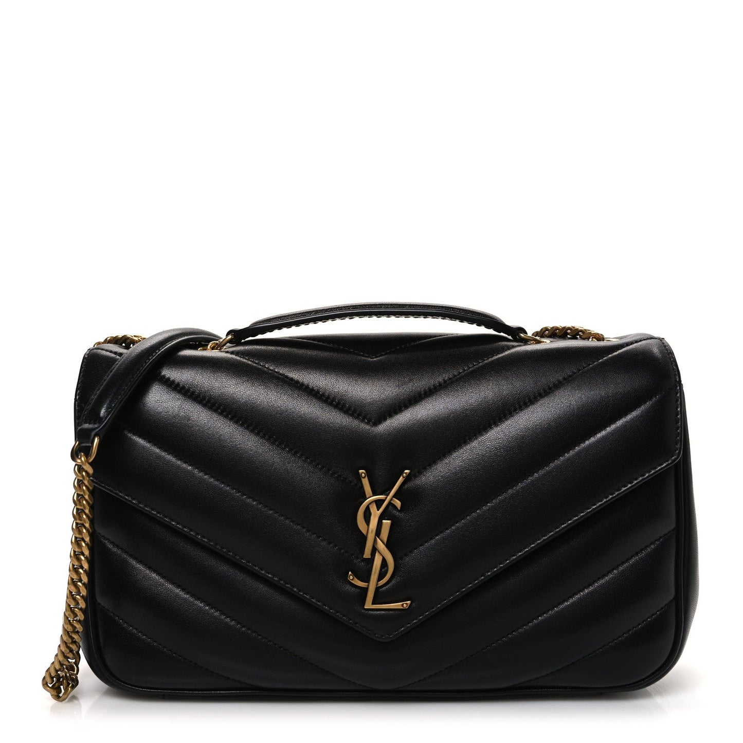 Saint Laurent Lambskin Chevron Quilted Medium Loulou Black