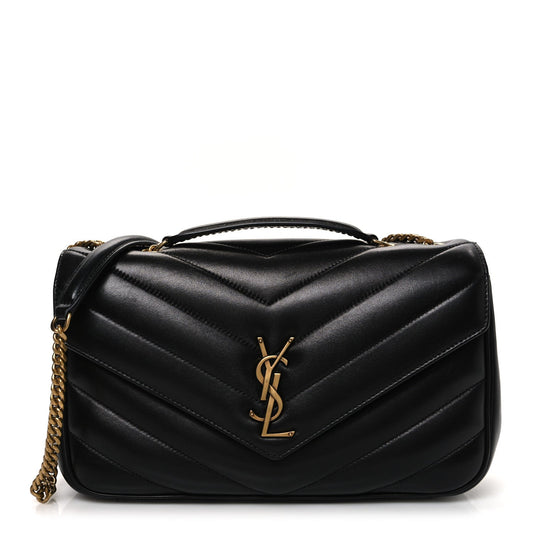 Saint Laurent Lambskin Chevron Quilted Medium Loulou Black