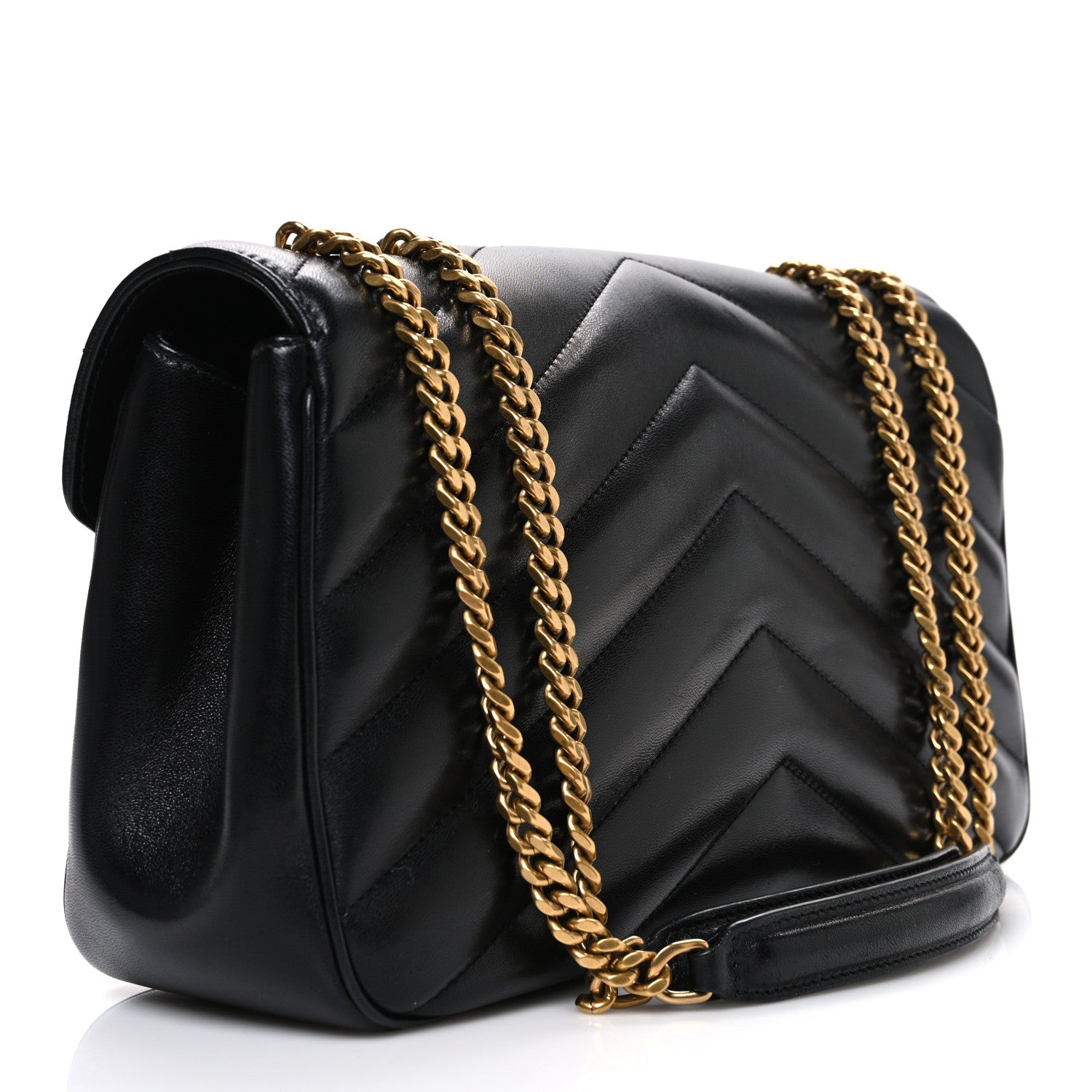 Saint Laurent Lambskin Chevron Quilted Medium Loulou Shoulder Bag Black