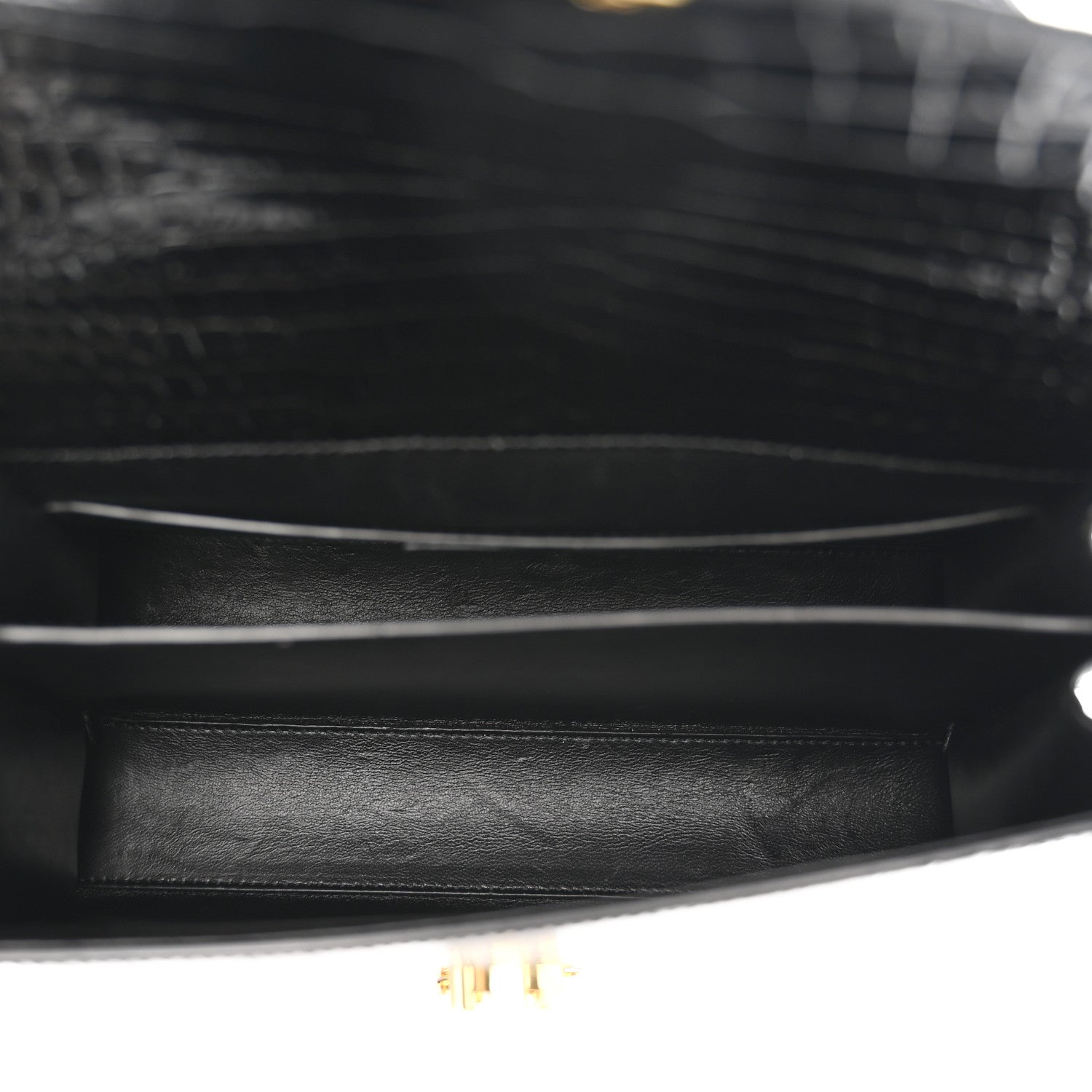 Saint Laurent Cassandra Medium Top Handle Bag Crocodile Embossed Calfskin Black
