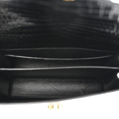 Saint Laurent Cassandra Medium Top Handle Bag Crocodile Embossed Calfskin Black