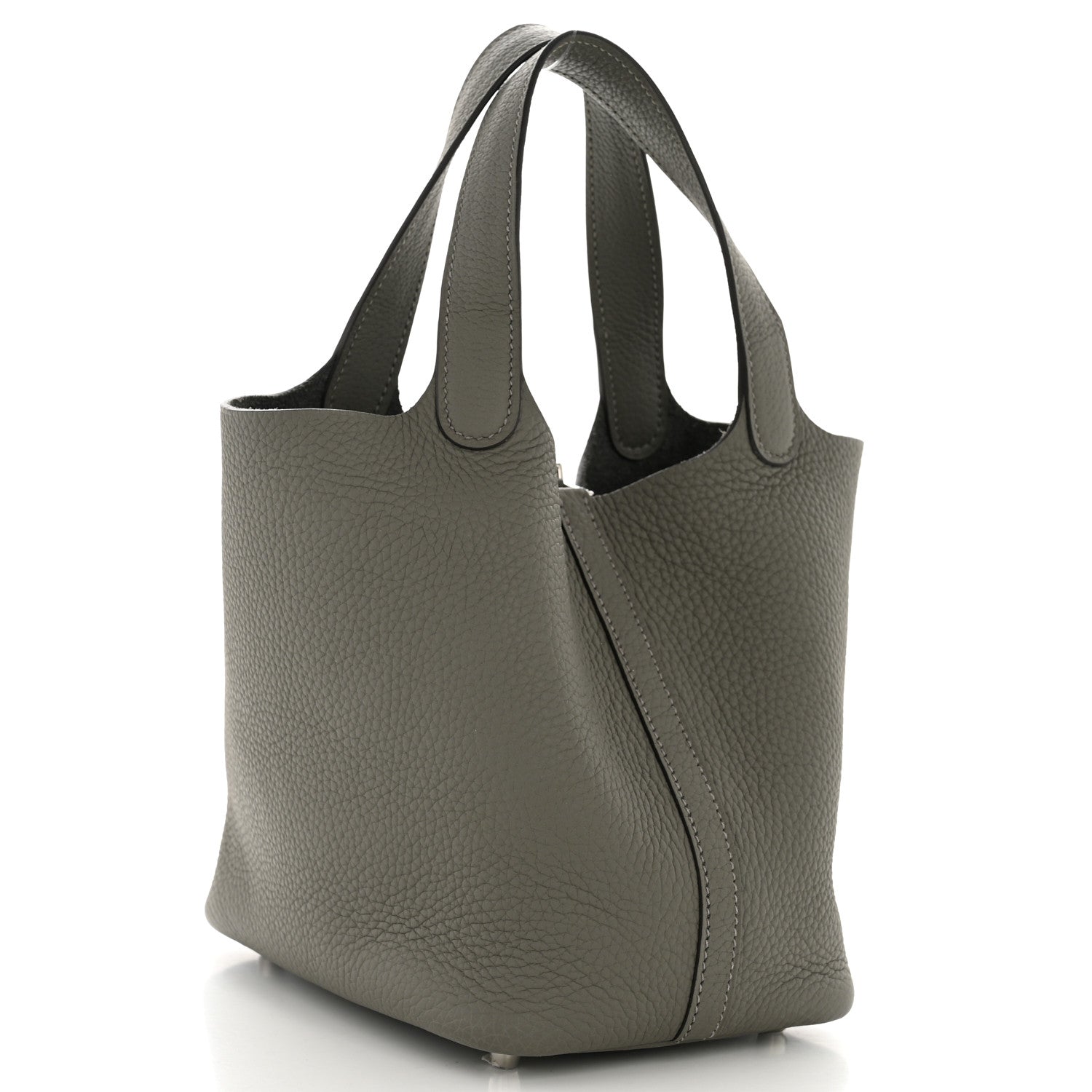 Taurillon Clemence Picotin Lock 18 PM Bucket Bag Etain