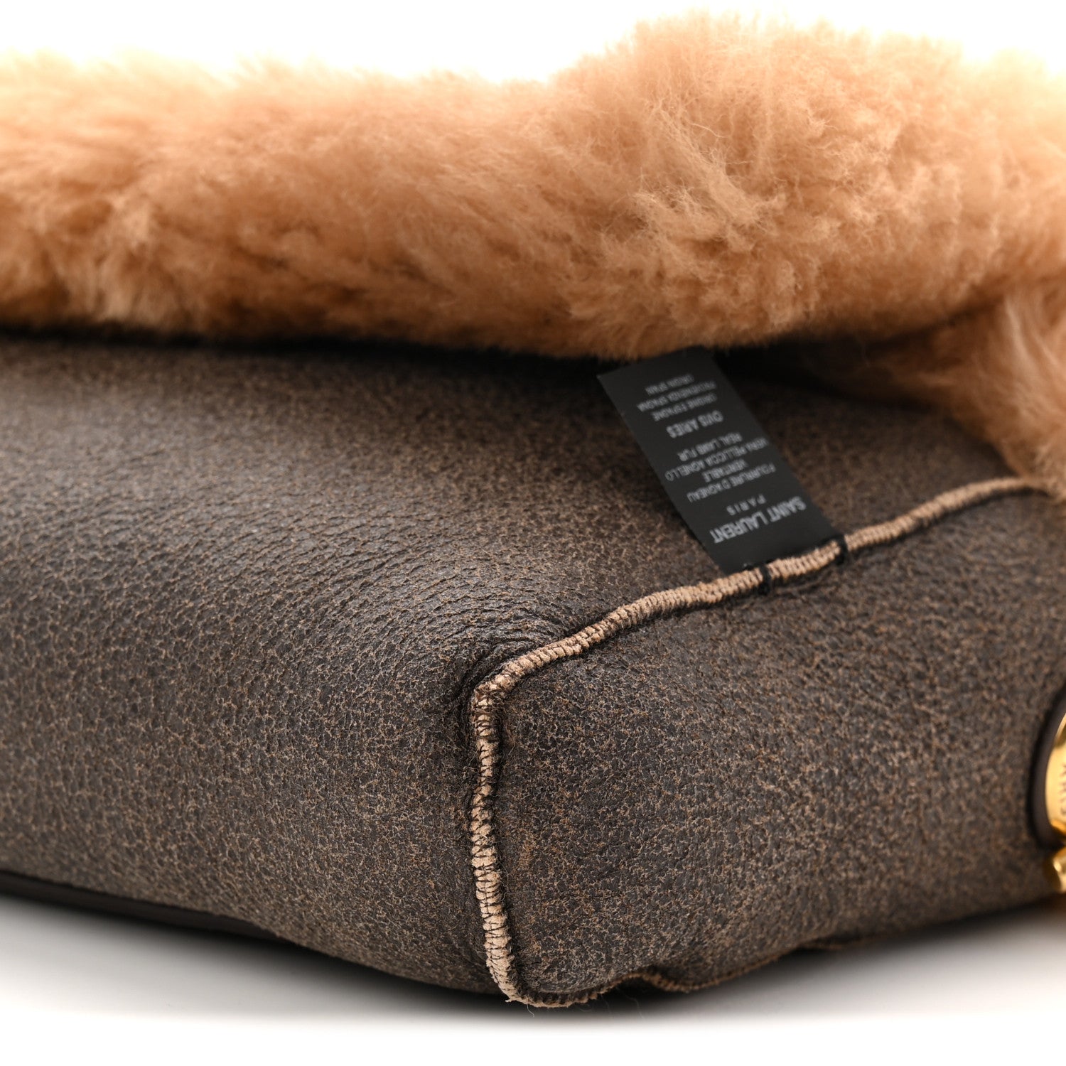 Saint Laurent Shearling Calfskin Small Reversible Monogram Kate Satchel Ecru Dark Brown
