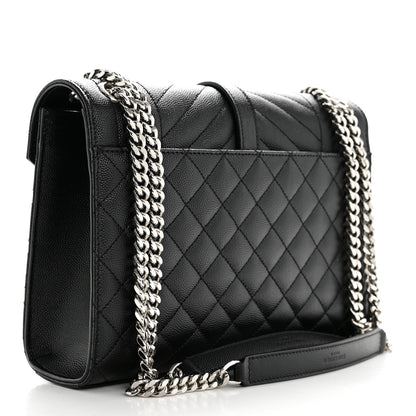 Saint Laurent Mixed Matelasse Triquilt Medium Monogram Satchel Black