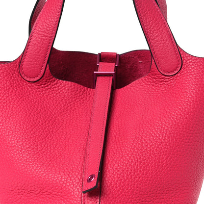 Picotin Lock 18 PM Bucket Tote Textured Calfskin Rose Mexico