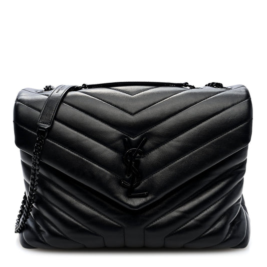 Saint Laurent Loulou Quilted Calfskin Chain Satchel Medium Black