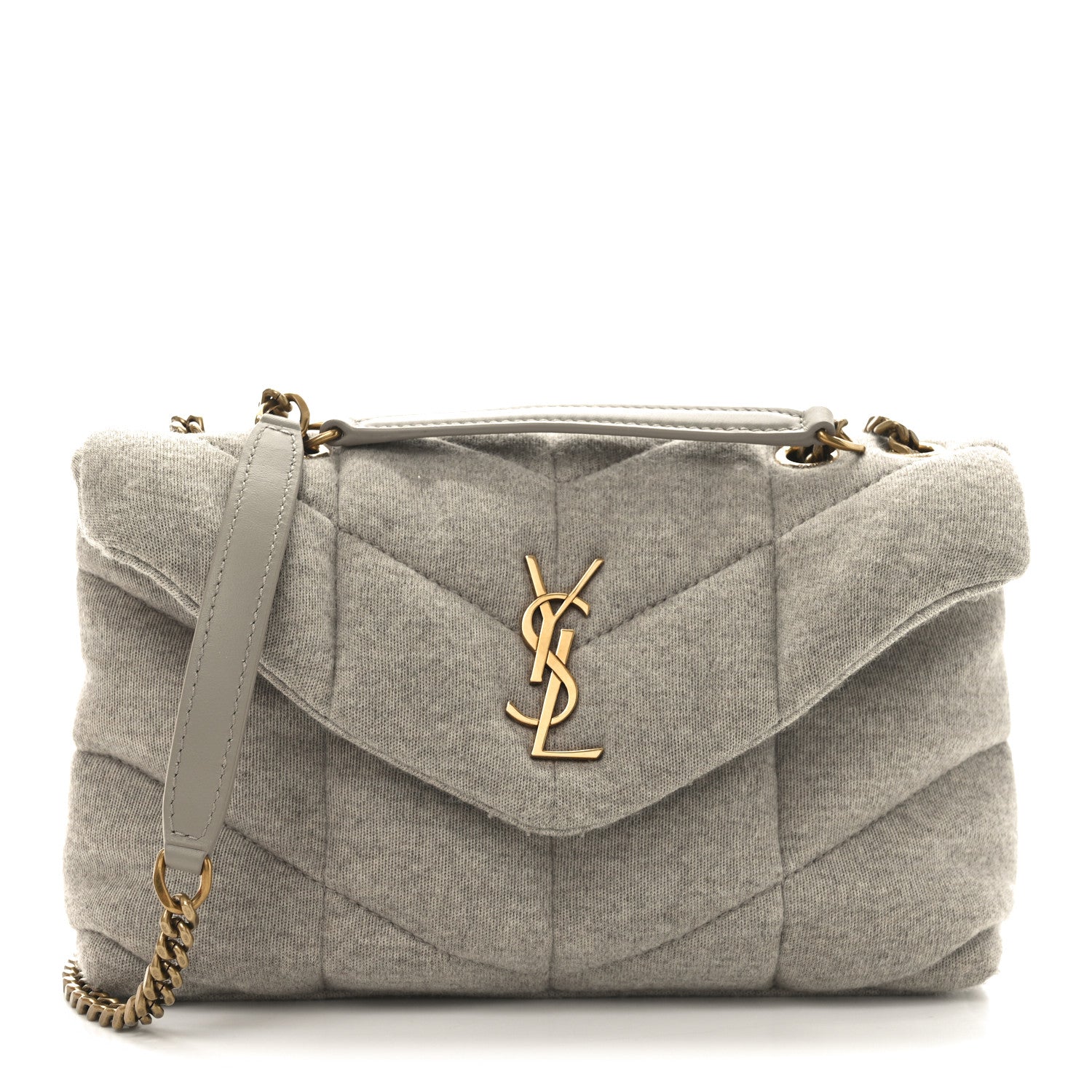 Saint Laurent Jersey Quilted Toy Loulou Puffer Monogram Chain Satchel Chalk Beige