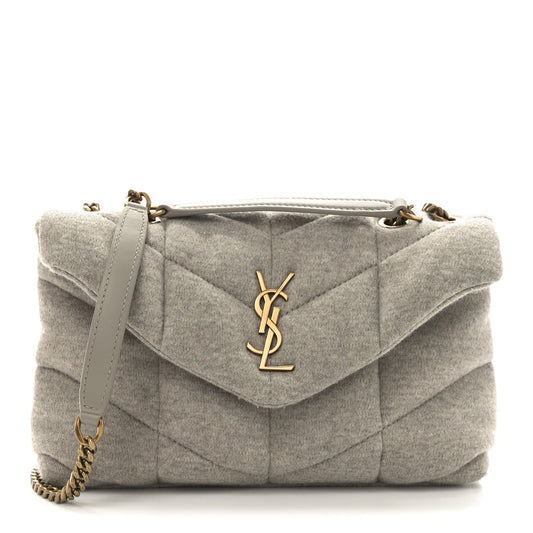 Saint Laurent Jersey Quilted Toy Loulou Puffer Monogram Chain Satchel Chalk Beige