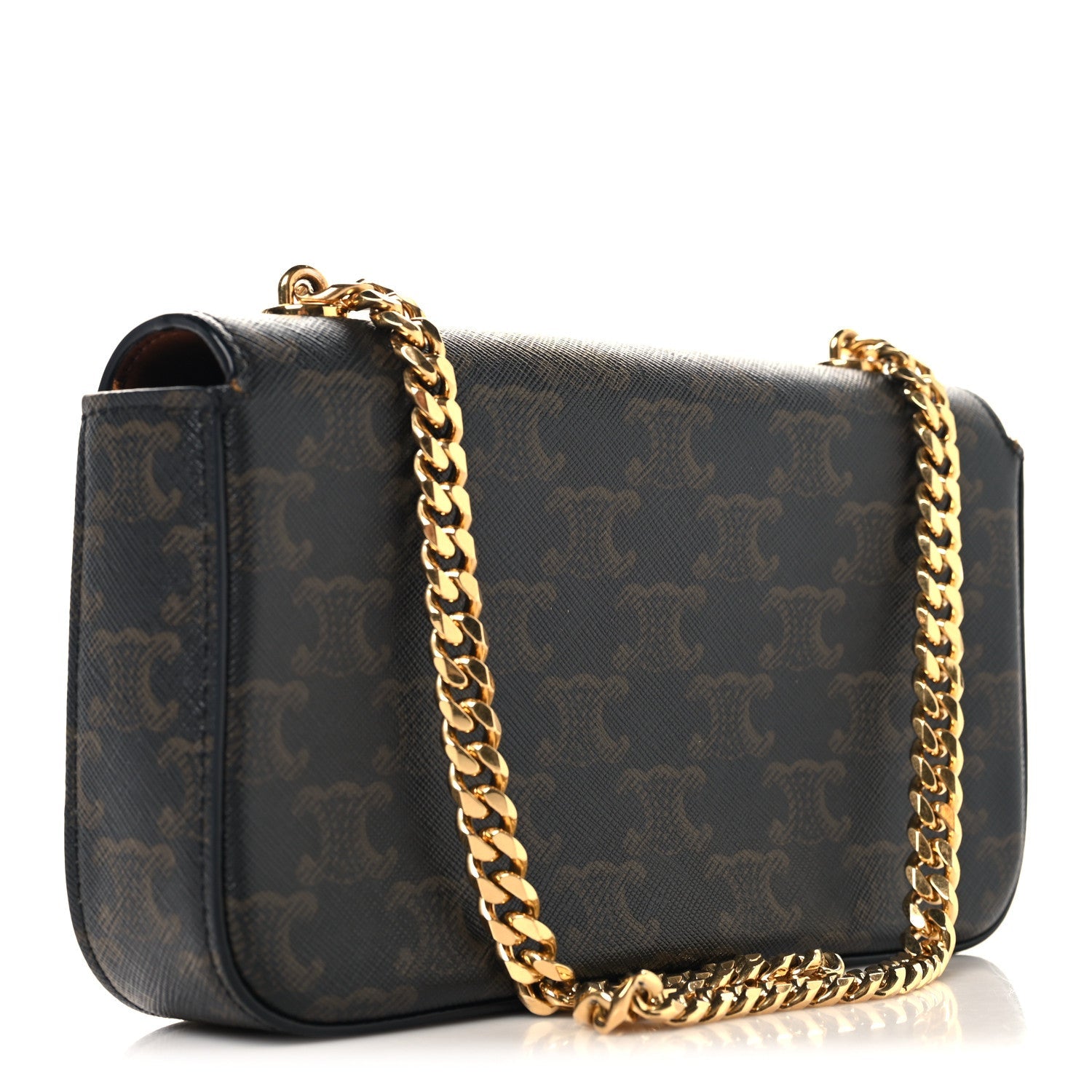 Celine Triomphe canvas crossbody bag with gold chain and front flap