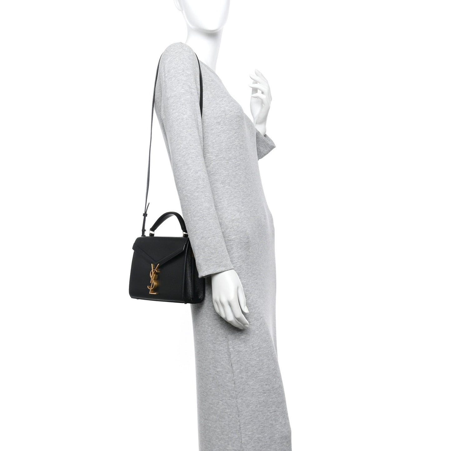 Saint Laurent Grain De Poudre Mini Classic Monogram Cassandra Top Handle Black