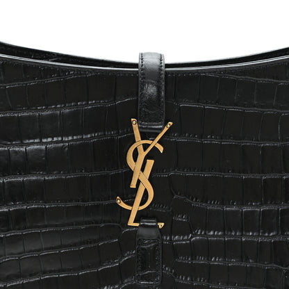 Saint Laurent Le 5 A 7 Hobo Bag Embossed Calfskin Black