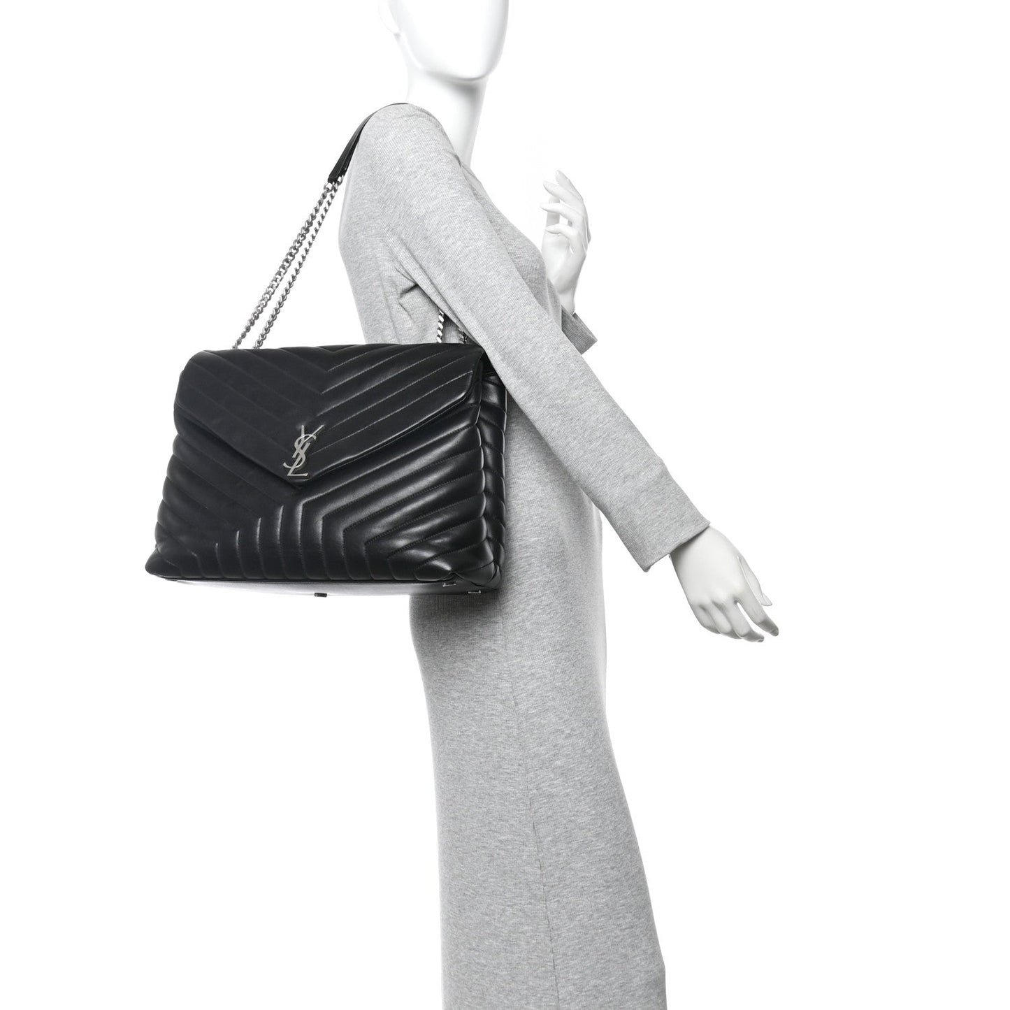 Saint Laurent Loulou Quilted Monogram Large Chain Satchel Black