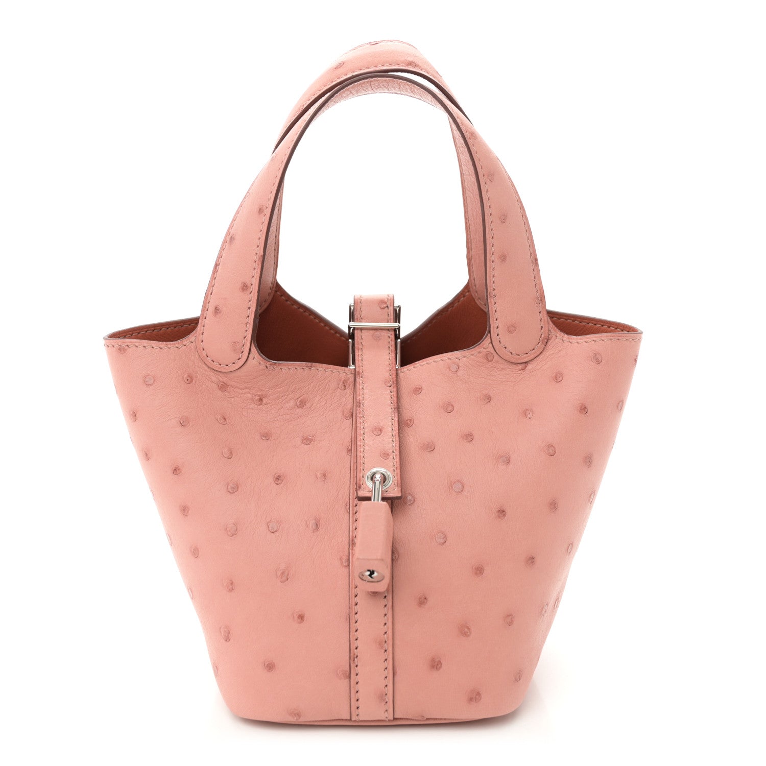 Ostrich Leather Micro Picotin Lock Bucket Bag Terre Cuite