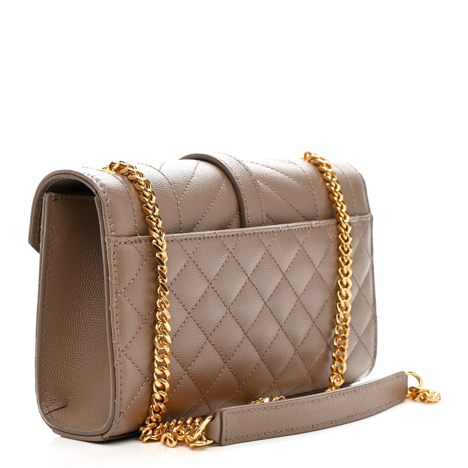 Saint Laurent Grain De Poudre Matelasse Triquilt Small Monogram Satchel Dark Beige