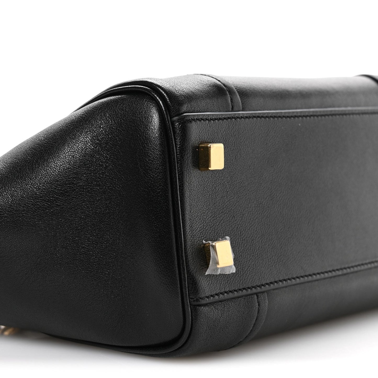 Celine black leather mini tote corner close-up with gold-tone hardware