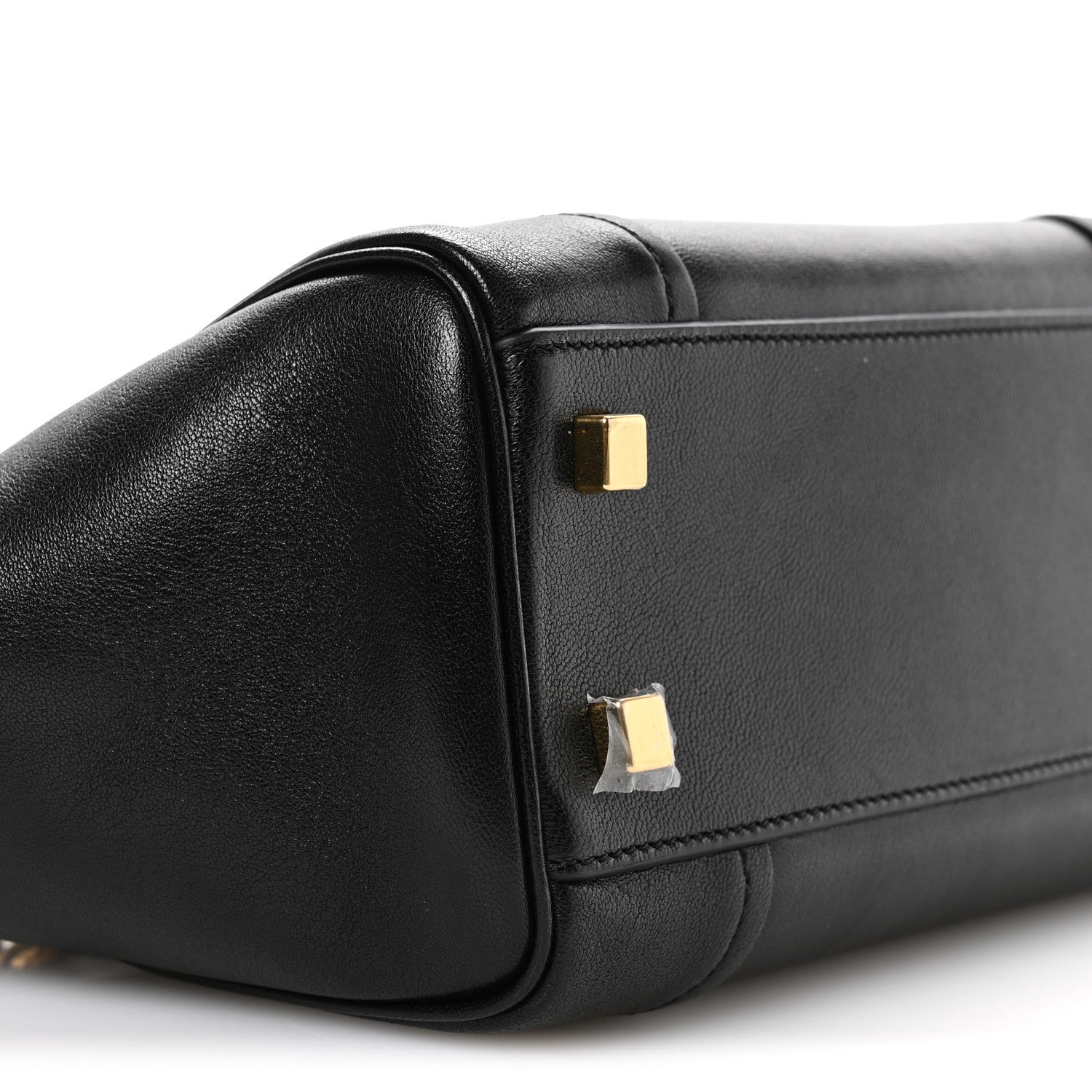Celine black leather mini tote corner close-up with gold-tone hardware