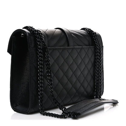 Saint Laurent Grain De Poudre Matelasse Medium Monogram Satchel Black