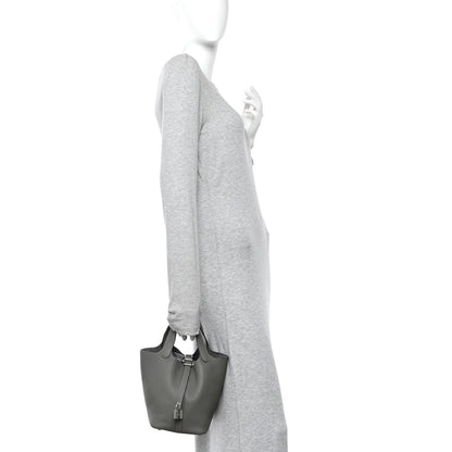 Taurillon Clemence Picotin Lock 18 PM Bucket Bag Etain