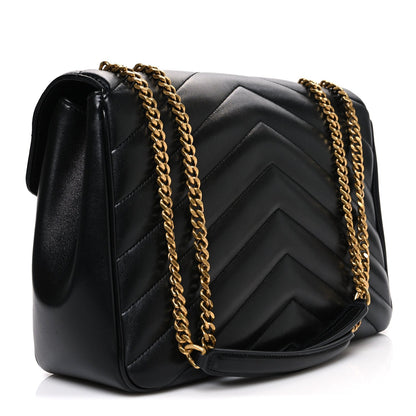 Saint Laurent Large LouLou Chevron Quilted Lambskin Leather Shoulder Bag Black