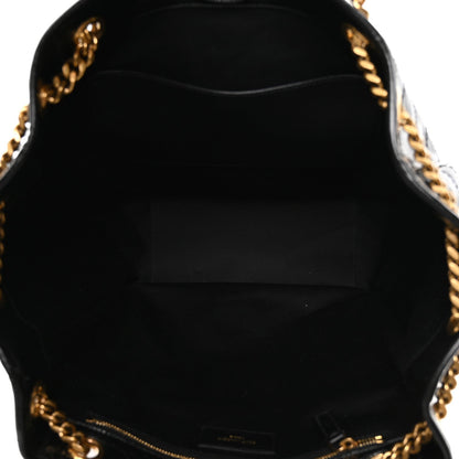 Saint Laurent Crinkled Calfskin Matelasse Niki Multipocket Shopping Tote Black