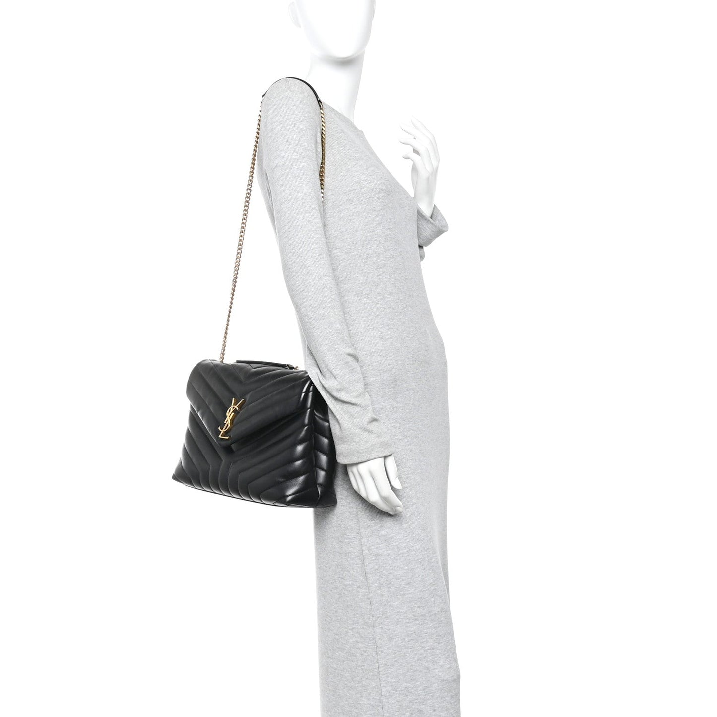 Saint Laurent Loulou Calfskin Y Quilted Monogram Medium Chain Satchel Black