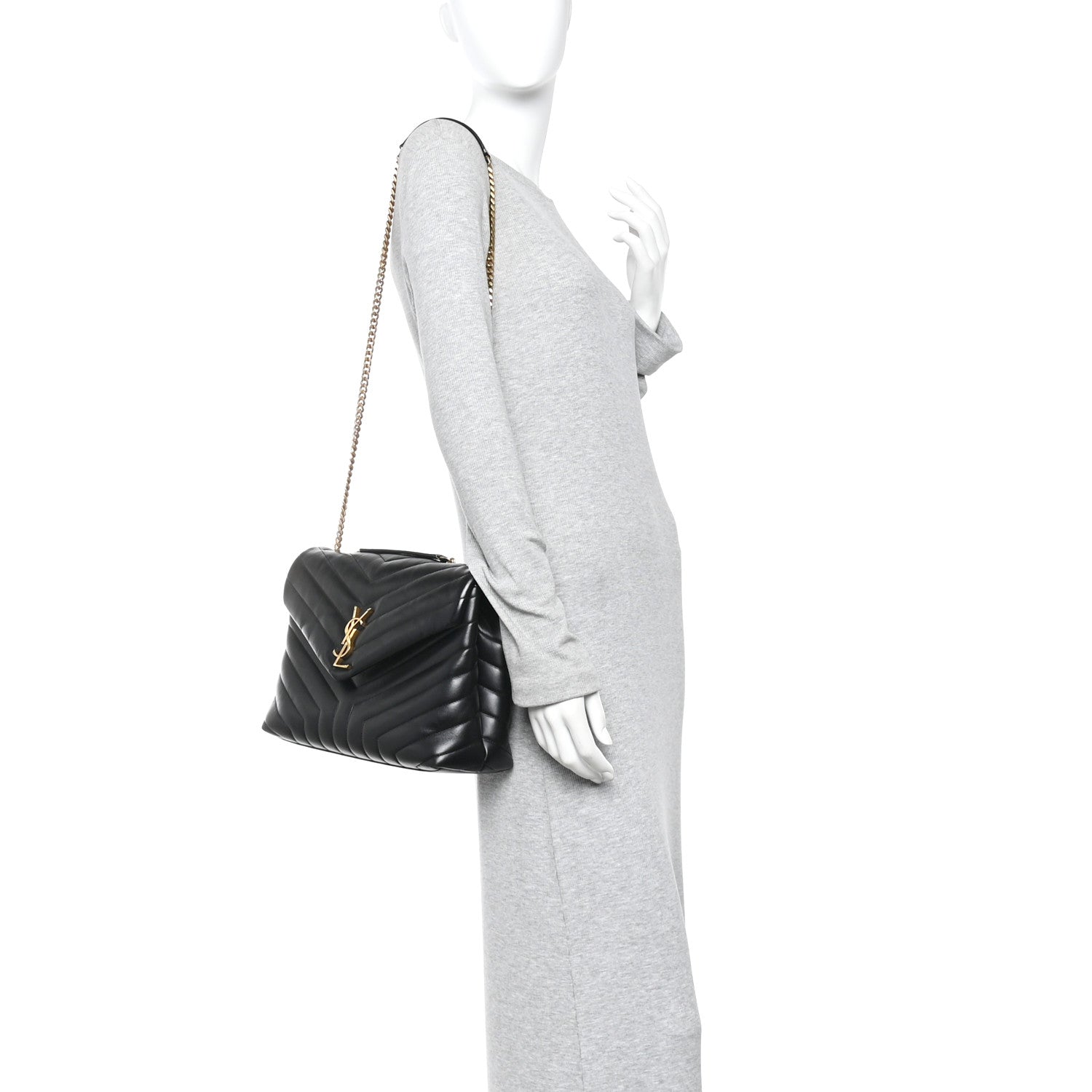 Saint Laurent Loulou Calfskin Y Quilted Monogram Medium Chain Satchel Black