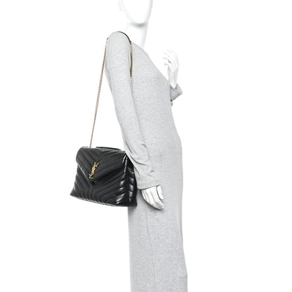 Saint Laurent Loulou Calfskin Y Quilted Monogram Medium Chain Satchel Black