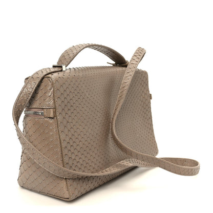 Matte snakeskin handbag with extra front pocket, curved handle, taupe/grey tone