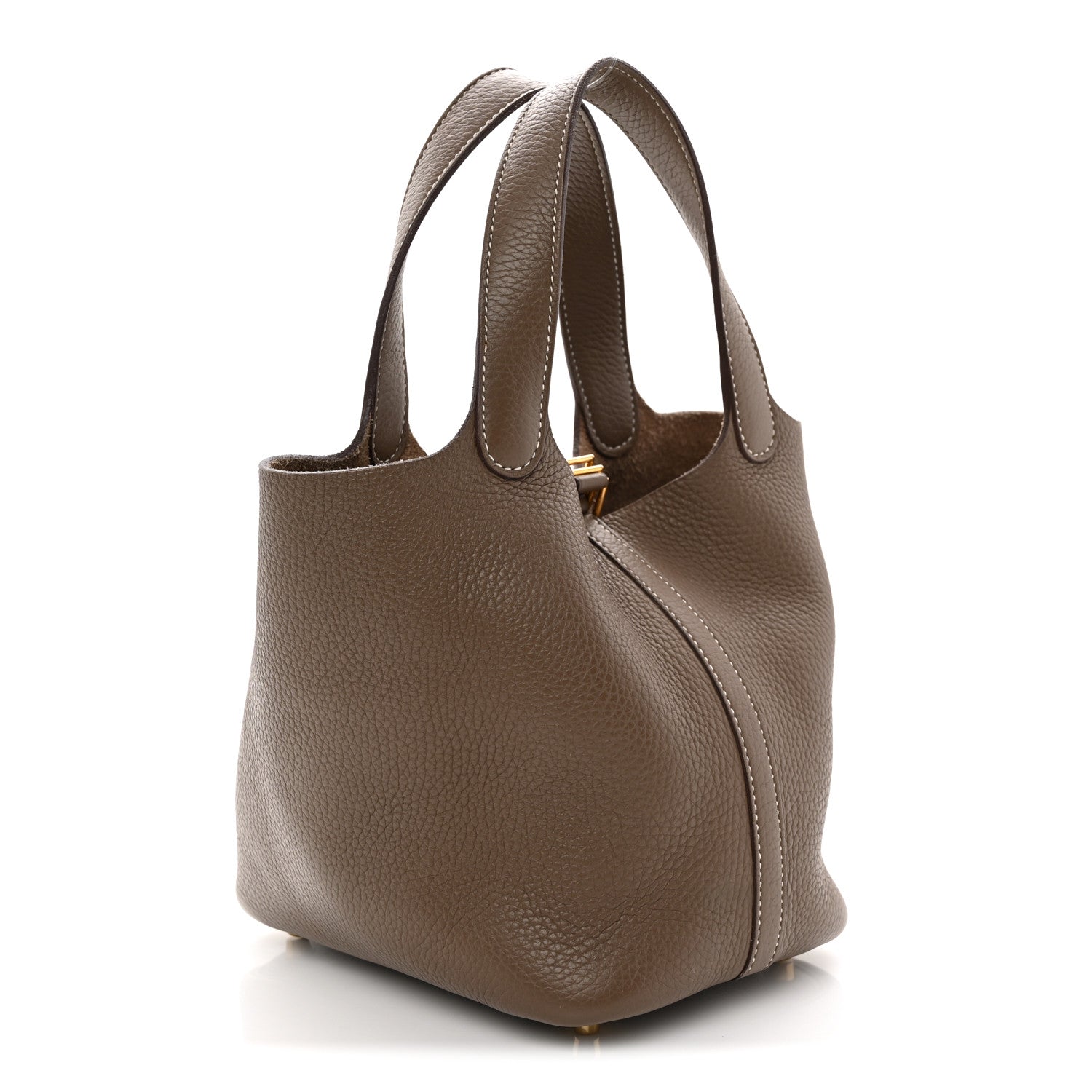Calfskin Leather Picotin Lock 18 PM Etoupe Bucket Bag