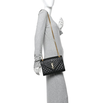 Saint Laurent Grain De Poudre Mixed Matelasse Triquilt Medium Monogram Satchel Black