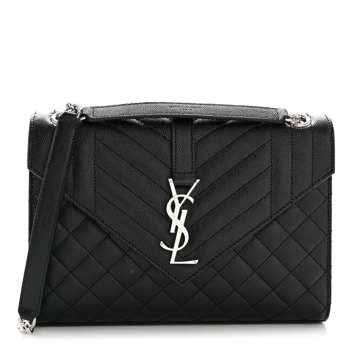 Saint Laurent Mixed Matelasse Triquilt Medium Monogram Satchel Black